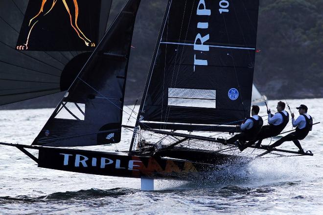 Race 4 – The Triple M crew drive their skiff at full speed – 18ft Skiffs Spring Championship ©  Frank Quealey / Australian 18 Footers League